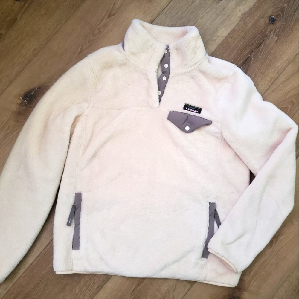 Womens small LL Bean high pile pullover sweatshirt cream Nwot